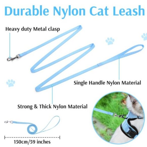 CAT HARNESS AND LEASH SET ADJUSTABLE BLUE MEDIUM - Picture 5 of 13